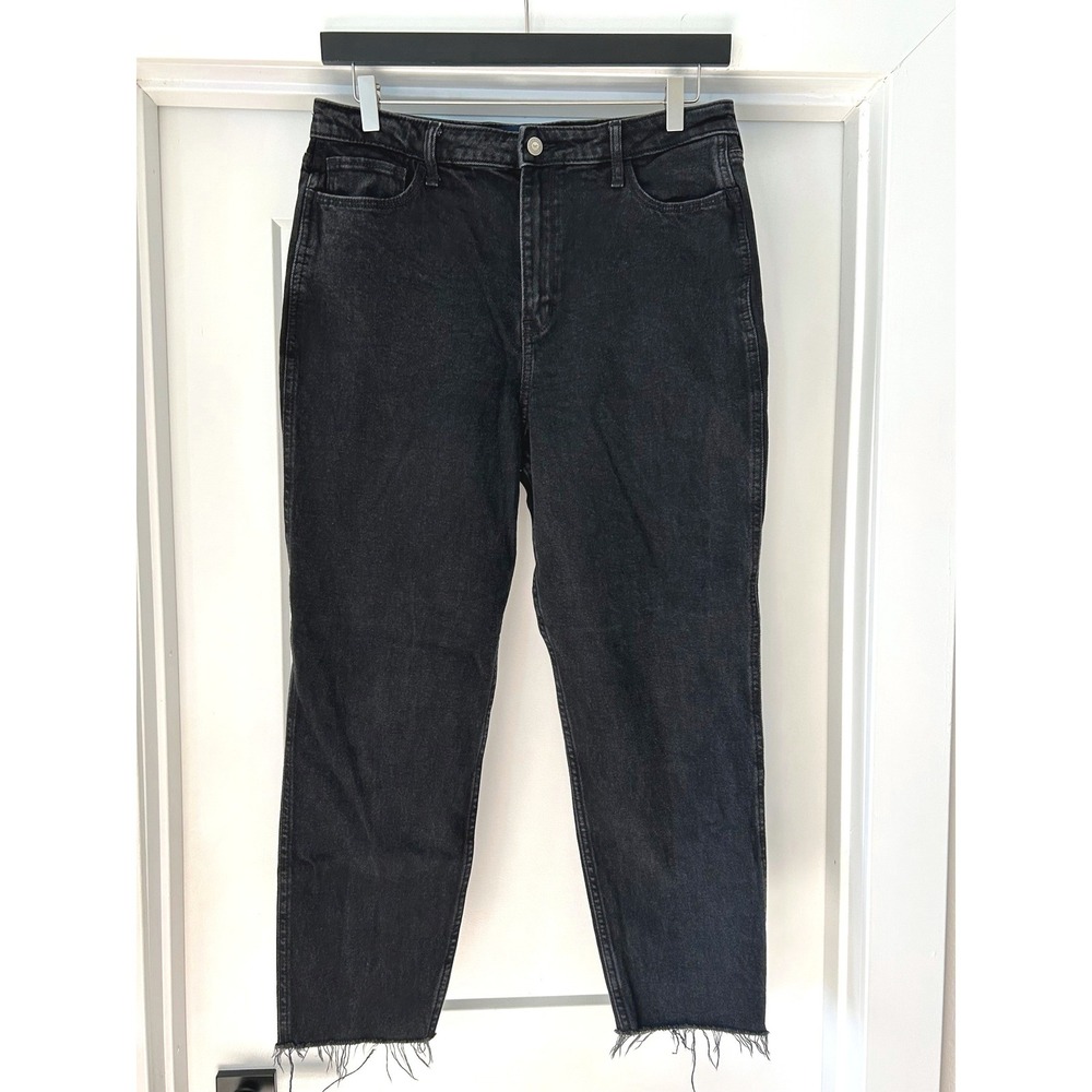 Hollister Ultra High Rise Mom Jeans Black Frayed Hem 13R W31 L27 Vintage Stitch